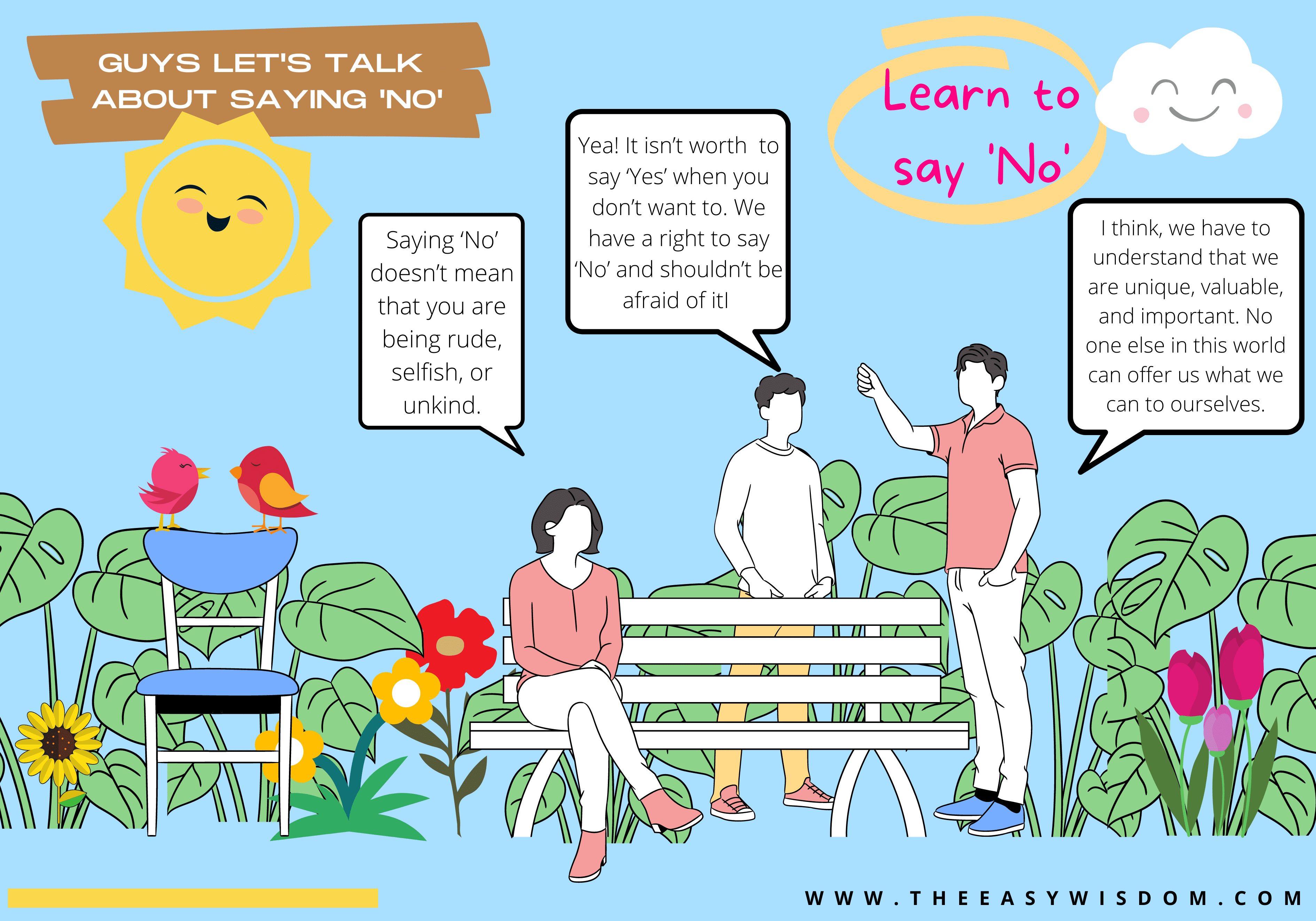 How to say no without feeling guilty? Learn to say no without explaining yourself infographics-the easy wisdom