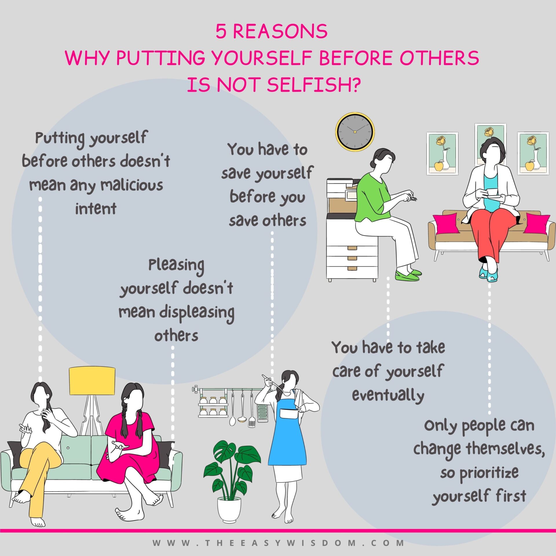5 Reasons why putting yourself before others is not selfish- Putting Yourself Before Others Infographics-www.theeasywisdom.com