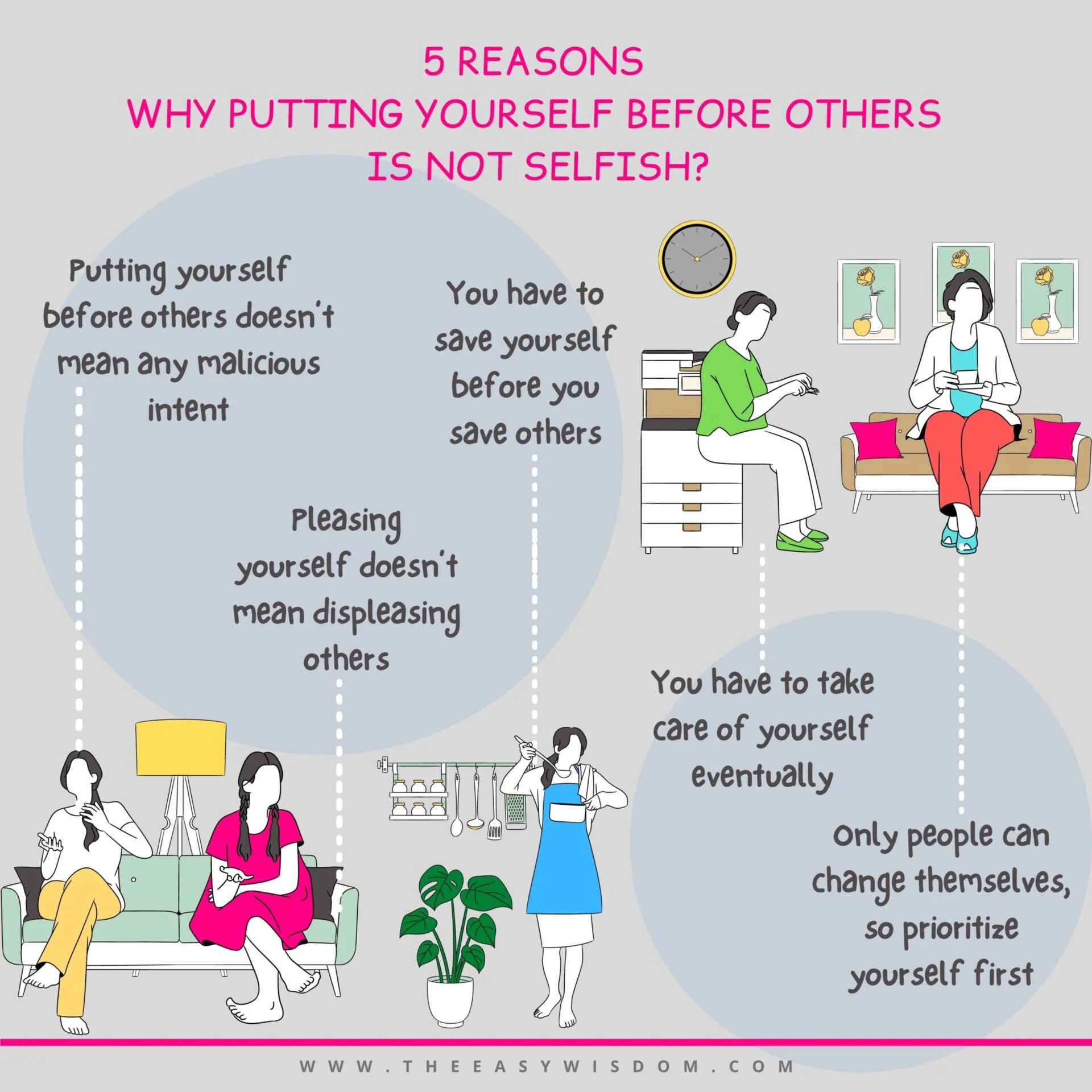 5 Reasons why putting yourself before others is not selfish- Putting Yourself Before Others Infographics-www.theeasywisdom.com